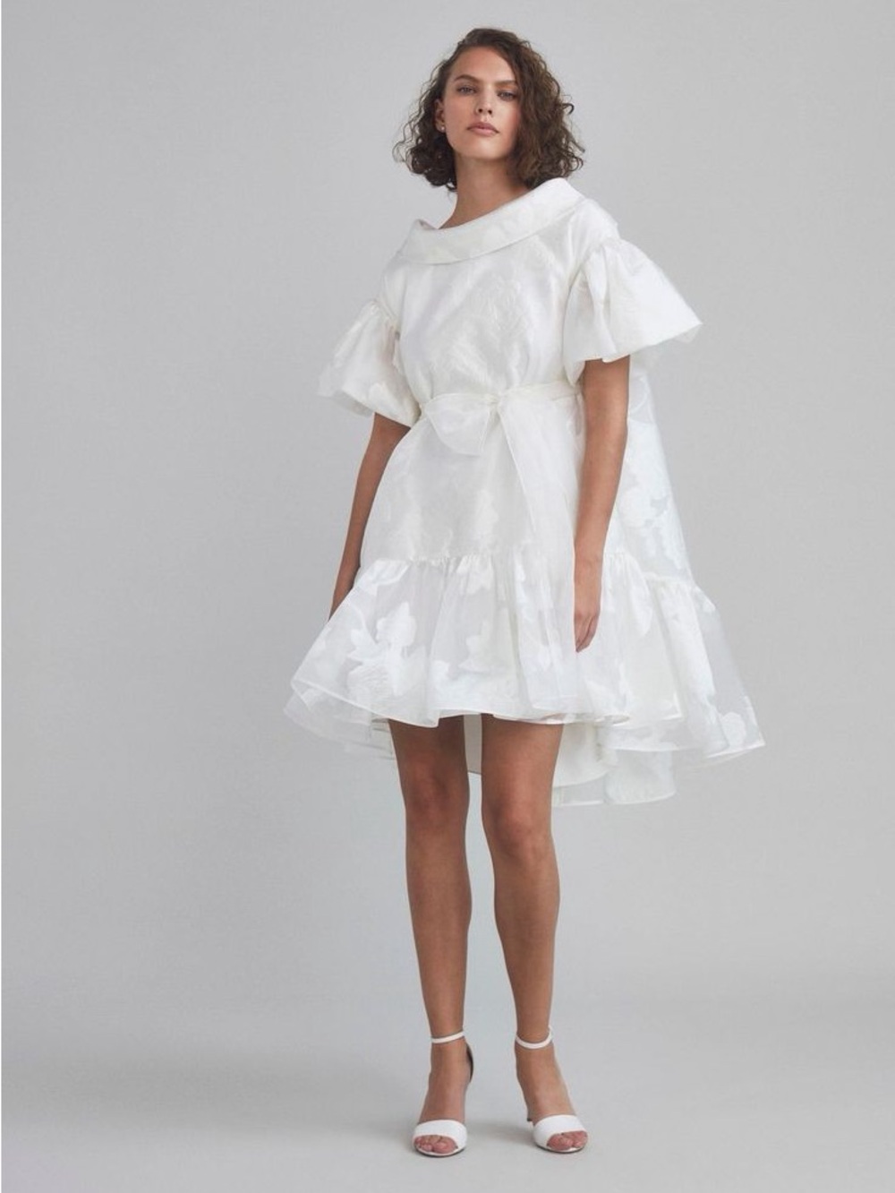Amsale Little White Dress LW198 Rose Jacquard Coupe Trapeze Dress Ivory NWT Sz 8 - Picture 3 of 10
